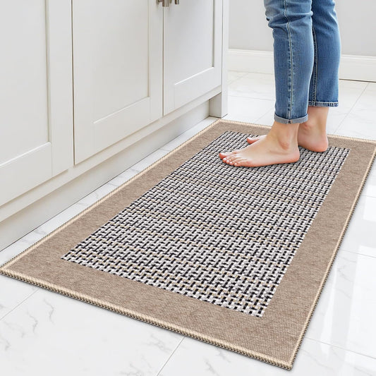 StepRite Kitchen Rugs, Kitchen Mats for Floor, 32"x20" Non-Slip Machine-Washable Kitchen Throw Rug, Absorbent Kitchen Runner Rugs Office, Sink Standing Desk Mat, Decor Carpet, Khaki