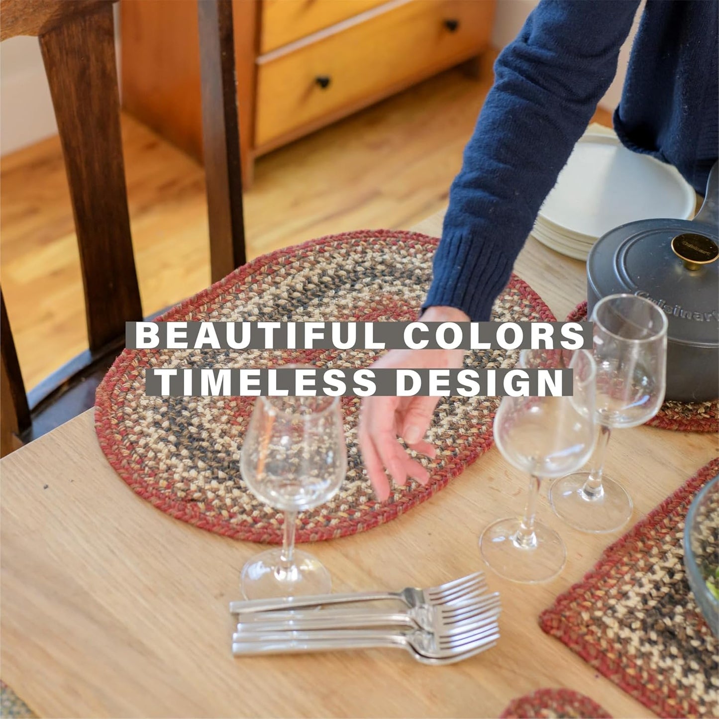 Homespice Chester Dining Placemats, Warm Lodge and Cabin Decor, Set of 6, Red - 13x19 Rectangle Table Mats - Vibrant Colors, Durable, Easy to Clean and Protects Furniture