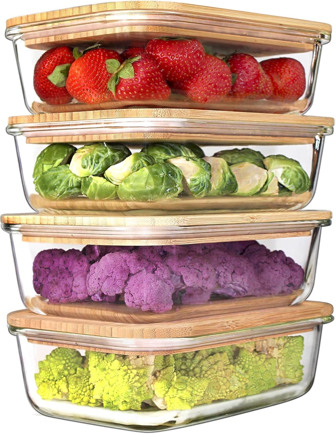 Urban Green Glass Containers with Bamboo Lids, Aitight Storage Container Set of 4, Meal Prep Food Container Set, Oven, Freezer, Microwave Safe, 35oz