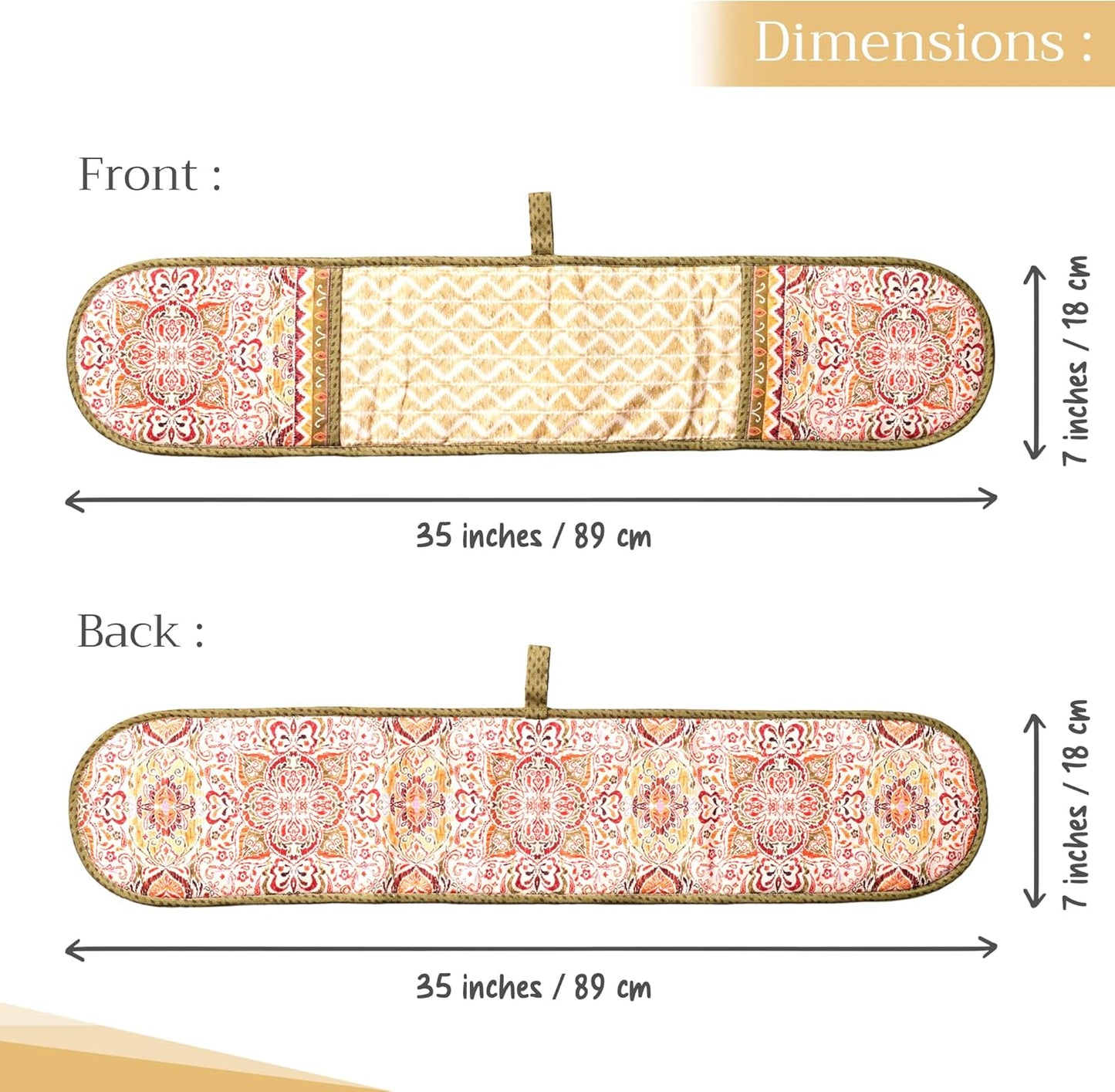 Maison d' Hermine Double Oven Mitt (7" x 35") 100% Cotton Heat Resistant BBQ Cooking Gloves with Loop for Thanksgiving Christmas Decorations Baking Cooking Barbeque Handling Hot Pan (Damask)