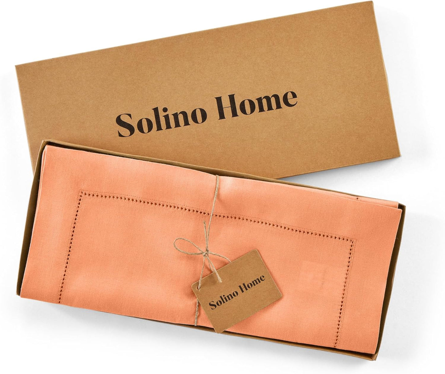 Solino Home Linen Coral Hemstitch Table Runner 36 Inches - 100% Pure Linen Small Table Runner 14 x 36 Inch Ideal for Dresser and Coffee Tables - Classic Hemstitch