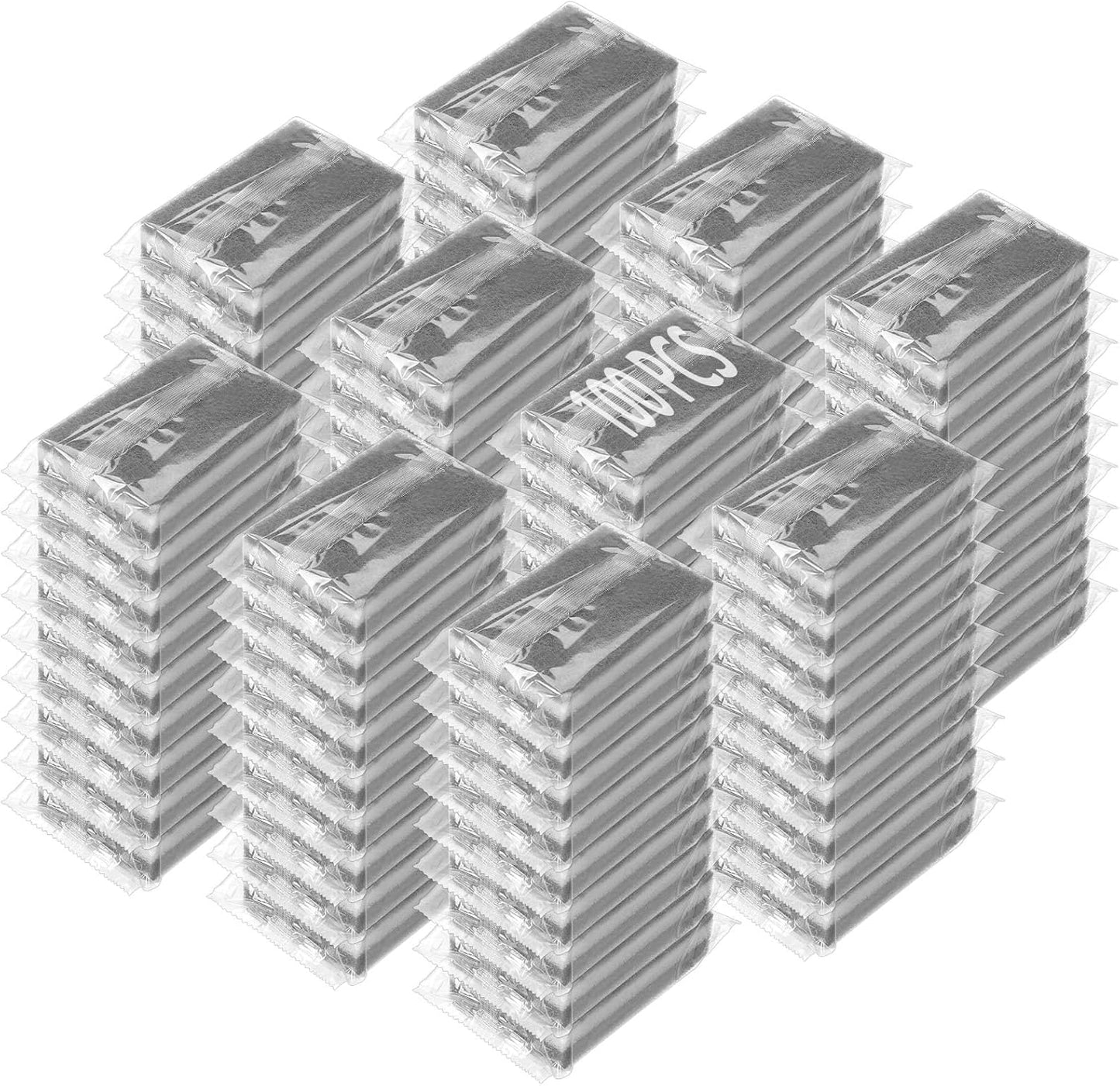 100 Pcs Individually Wrapped Sponges, Uncompressed Non Scratch Scrouing Sponges for Household Cleaning Dishes Kitchen Airbnb Apartment Car Bike Gray