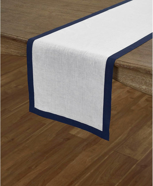 Solino Home Linen Table Runner 90 Inches Long - 100% Pure Linen Navy and White Dining Table Runner 14 x 90 Inch for Fall, Autumn, Thanksgiving, Christmas, Holiday - Classic