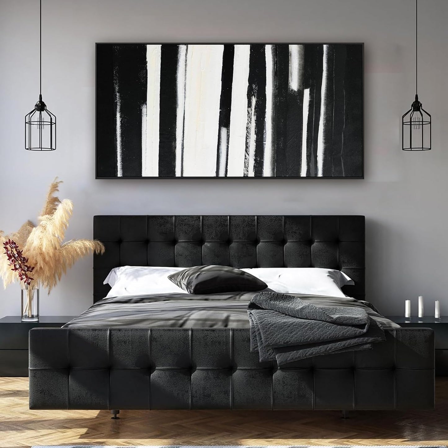 Abstract Wall Art Decor Modern paintings Wall Decorations Home Decor Wall Art Canvas Prints Black and White Minimalist Stripes Framed Artwork for Living Room Wall Bedroom Kitchen Office Decor 24×48 Inch