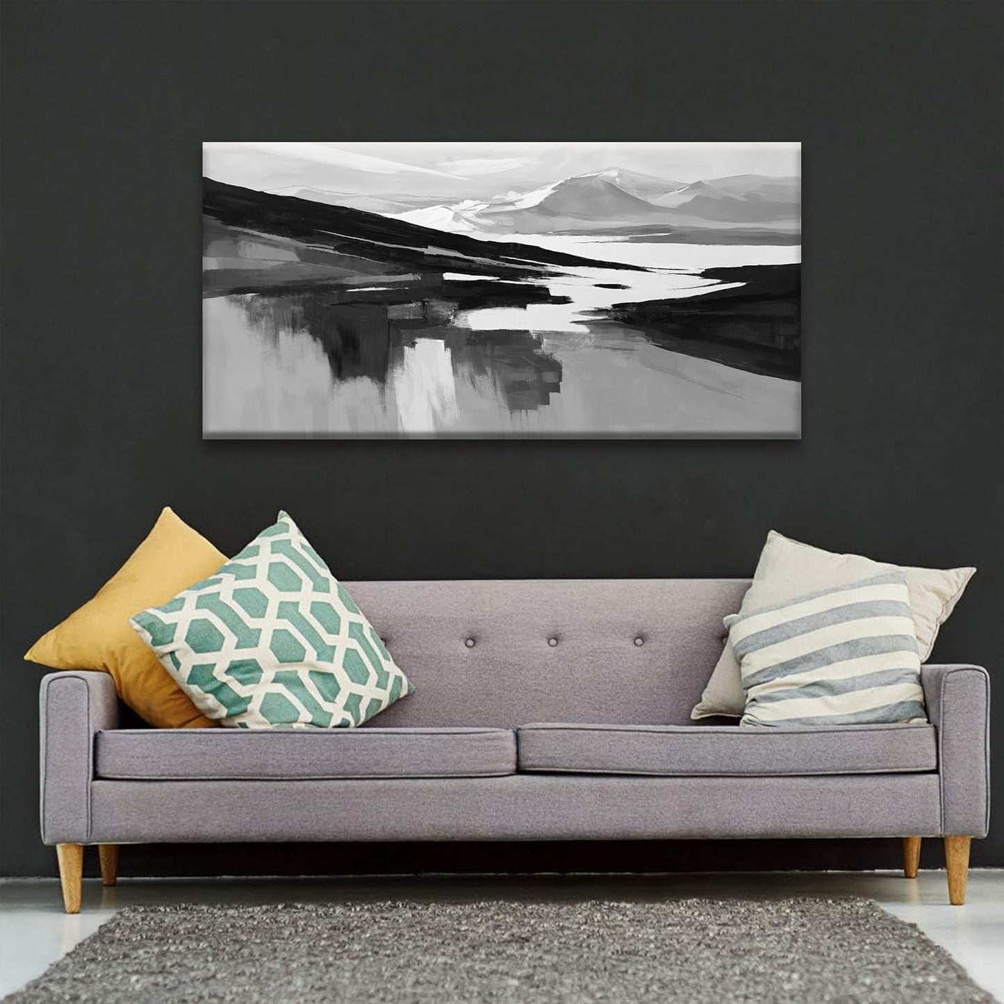 Abstract Wall Art Decor Grey White Wall Art Painting Canvas Art Wall Decor Prints Minimalist Abstract Black Wall Decor For Living Room Wall Bedroom Kitchen Office Artwork 24"×48"