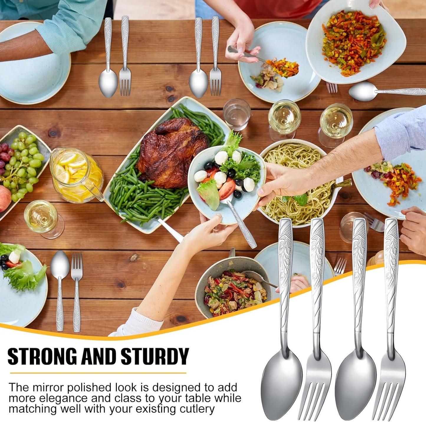 50 Pcs Forks and Spoons Silverware Set Stainless Steel Flatware Cutlery Set Heavy Duty Metal Spoons and Forks for Kitchen Utensil Dinner Restaurant Home, Mirror Polished, Dishwasher Safe(Flower)