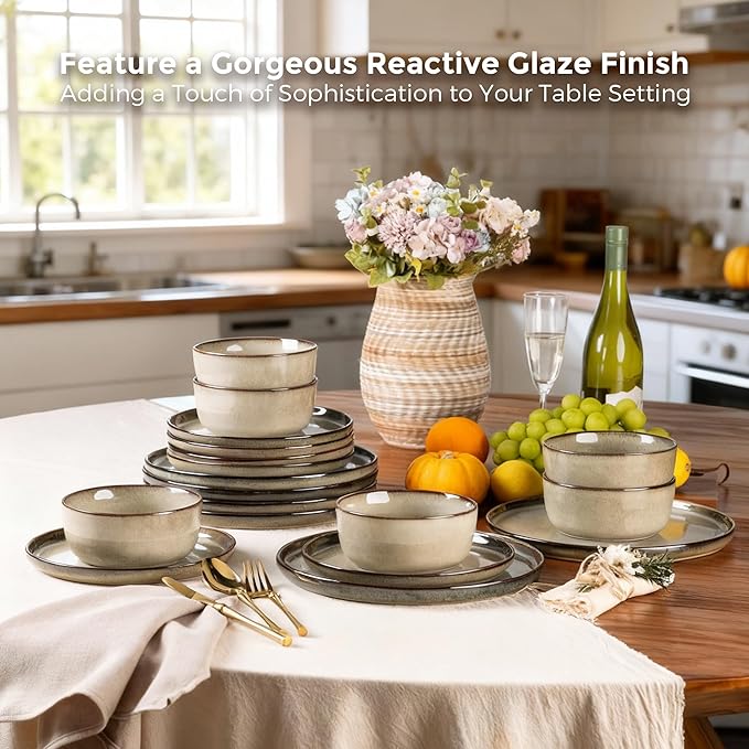 GBHOME Ceramic Dinnerware Sets for 4, 12 Pieces Stoneware Plates and Bowls Sets, Scratch Resistant Dishes, Dishwasher & Microwave Safe, Reactive Glaze