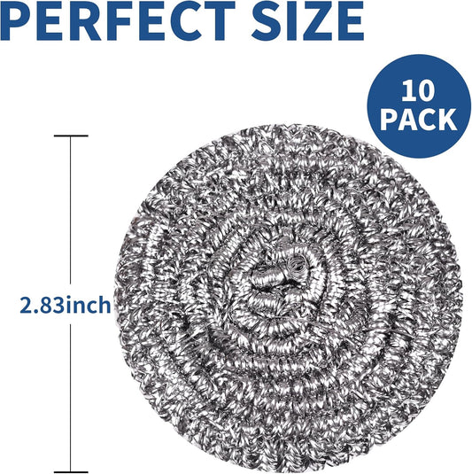 Stainless Steel Scrubber Scrubbing Scouring Pad Sponges Clean Pot Pan and Steel Wool for Kitchen Bathroom (10Pcs Metal Scrubber)