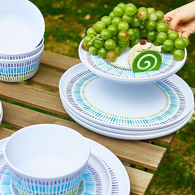 Melamine Dinnerware Set of 12 Pcs Dinner Dishes Set Bowls and Plates for Indoor and Outdoor with Unbreakable Non-breakable Lightweight Dining Tableware