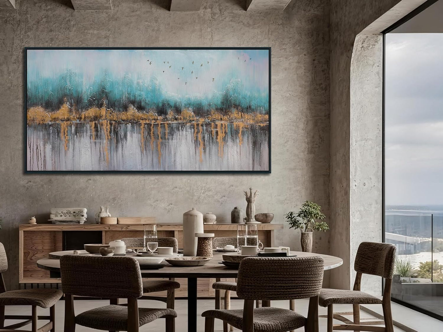 Ardemy Abstract Wall Art for Living Room Large Framed Teal Pictures Wall Decor Canvas Art Landscape Paintings Textured Artwork Wall Art for Men Bedroom Home Office, 58"x29"