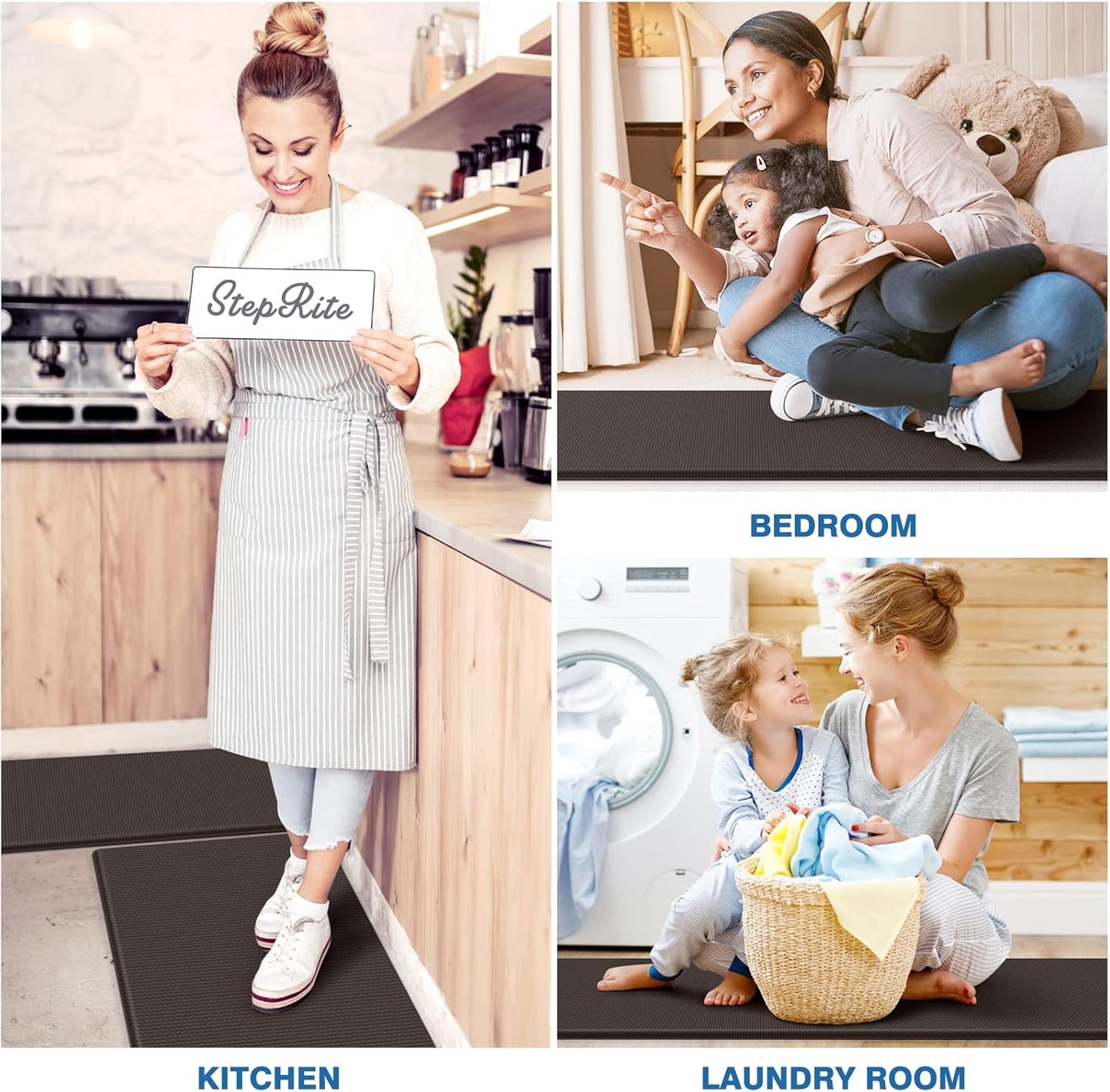 StepRite Kitchen Mats, 2PCS Kitchen Rugs, Cushioned Anti Fatigue Kitchen Mats for Floor, Non-Slip Standing Desk Mat, Waterproof Kitchen Rug Set for Kitchen, Floor, Office,17.3"x30"+17.3"x47",Chocolate