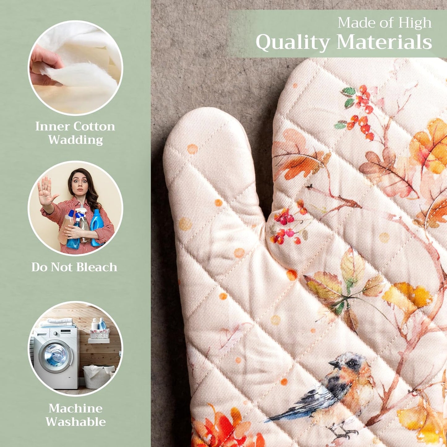 Maison d' Hermine Oven Gloves 100% Cotton Oven Mitt 7" x 13" with Loop Heat Resistant BBQ Cooking Gloves for Thanksgiving Christmas Decorations Baking Handling Hot Pans (Pack of 1, Kelim - Prairie)