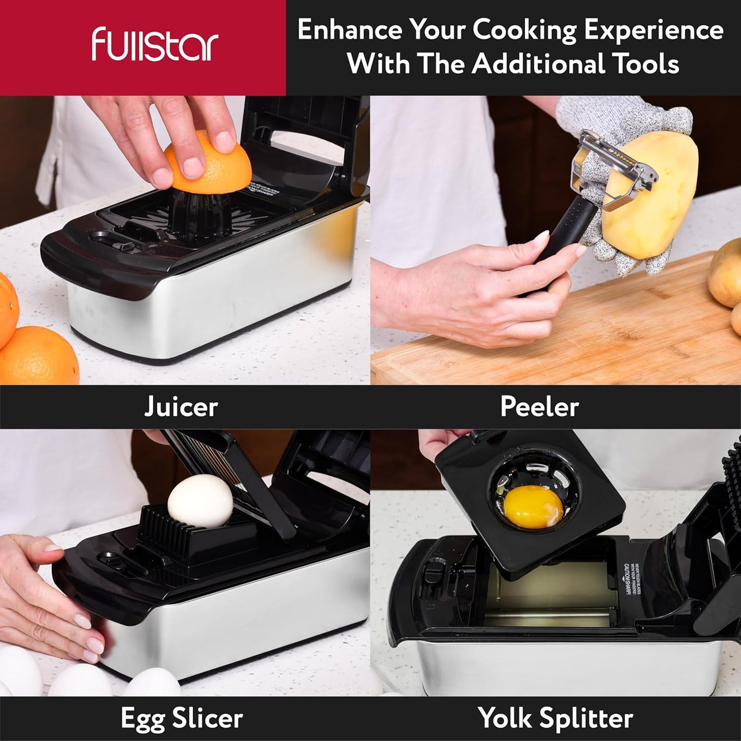 Fullstar The Original Pro Chopper - Vegetable Chopper and Spiralizer, Food Chopper with Container, Fruit Slicer, Kitchen Gadgets & Accessories, Home Essentials (9 in 1, Stainless Steel)