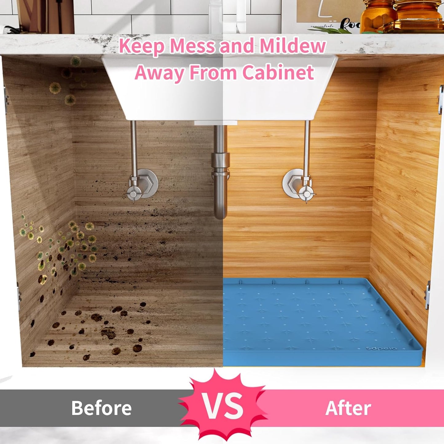 Sdpeia Under Sink Mat 31"×22" – Waterproof Silicone Cabinet Liner & Sink Protector for Kitchen & Bathroom, Multi-Purpose Organizers Tray for Pets, Laundry, Cat Litter Mat