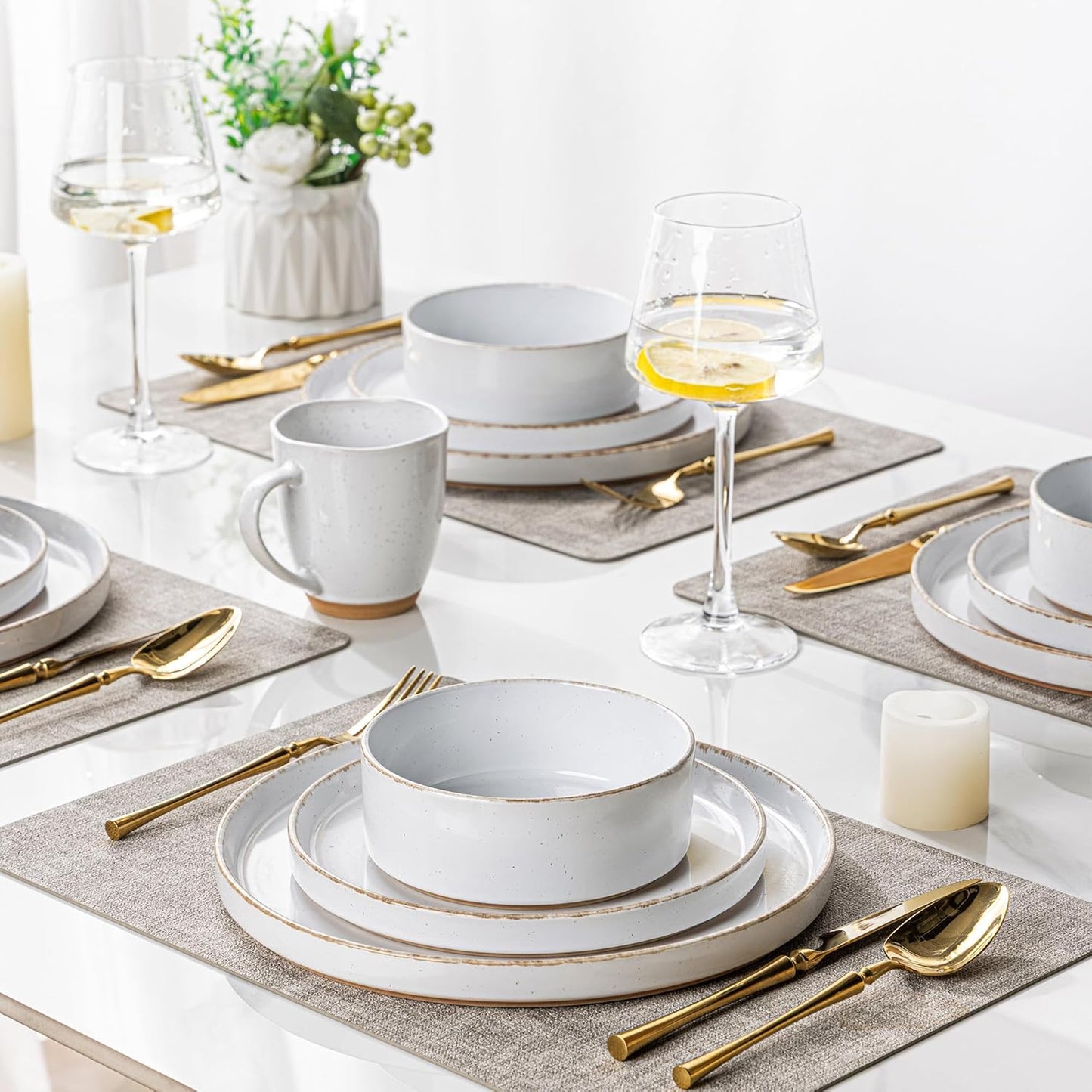 AmorArc Ceramic Dinnerware Sets for 8, 24 Pieces Handpainted Plates and Bowls Set with Rustic Terracotta Underside, Scratch Resistant Stoneware Dishes Set, Dishwasher & Microwave Safe