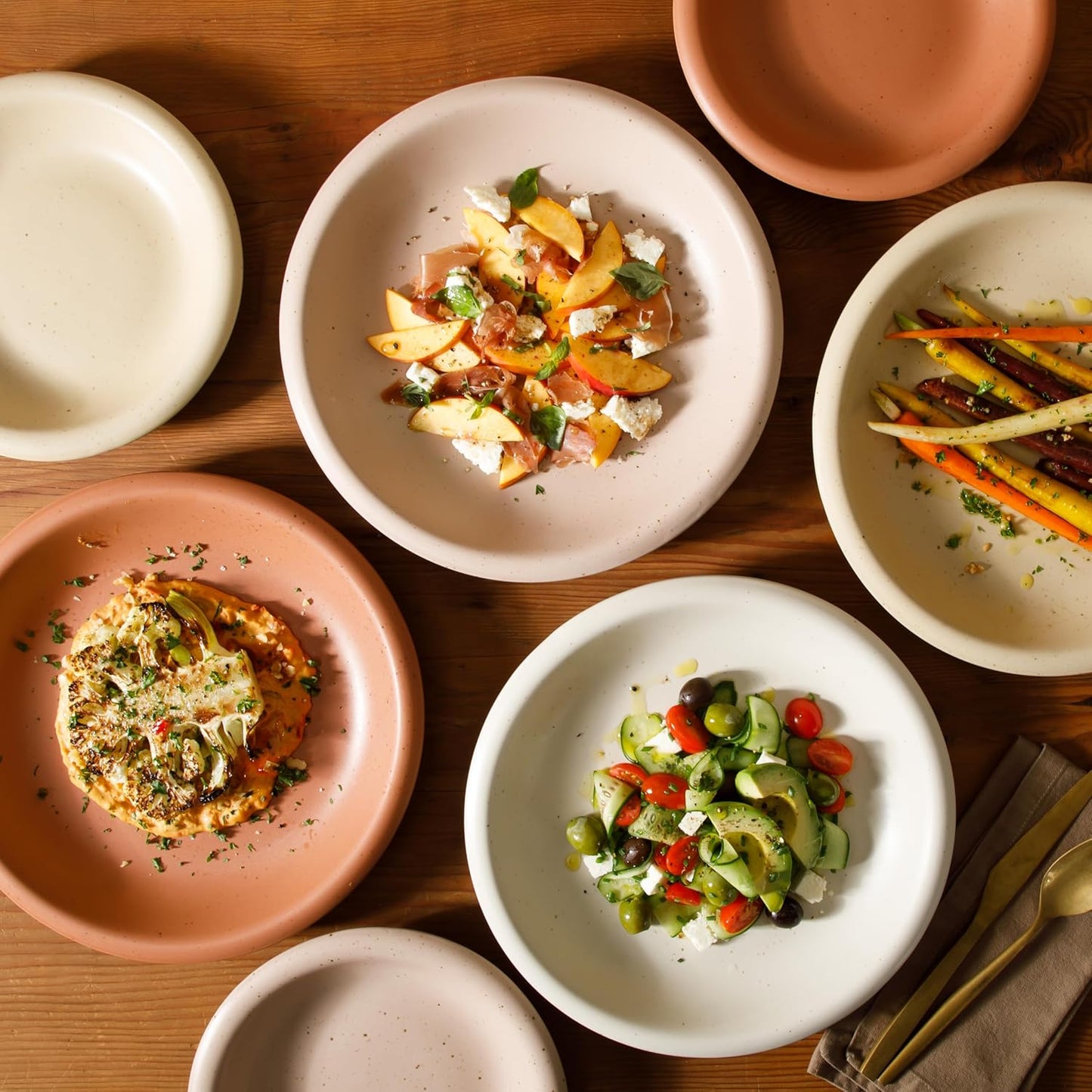 Bloomhouse Corsica Clay 16 Piece Stoneware Rustic Reactive Glaze Dinnerware Set - Stackable Plates and Bowls Set. Service for 4 - Matte Assorted Colors