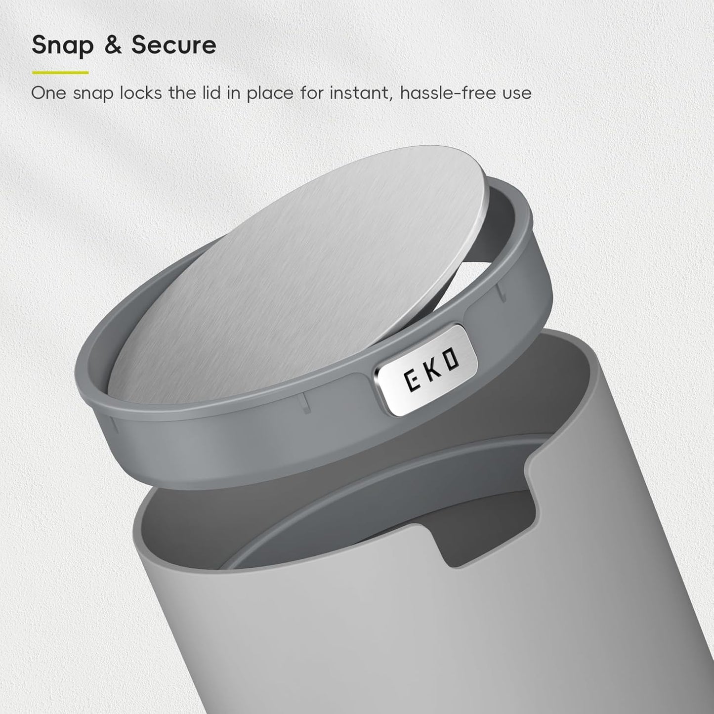 EKO Fandy 0.58 Gal/2.2L Mini Trash Can with Lid, Swing-Top Desktop Trash Can for Bathroom, Countertop, Vanity, Desk or Office, Small Garbage Bin (Grey)