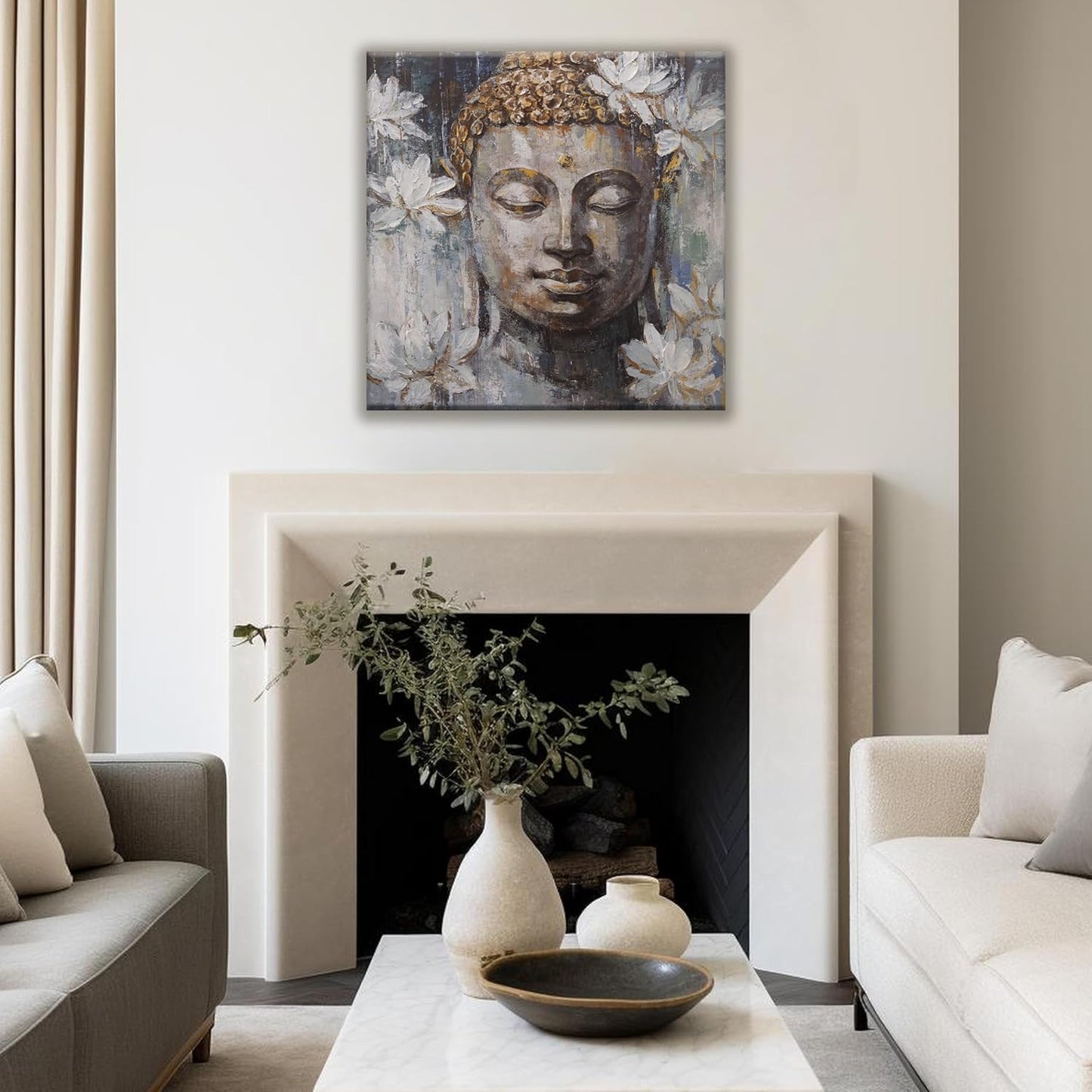 Canvas Wall Art Brown Wall Art Decor Buddha Wall Decor Aesthetic Art Work for Wall Decor 13"x13" Modern Home Decor Wall Prints Small Wall Art Decor for Bedroom Bathroom Room Kitchen Wall Decor