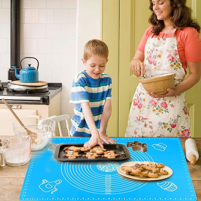 27.6x19.7in Silicone Baking Mat Sheet Pastry Mat with Measurement, Non-Slip Pastry Rolling Mat, Non-Stick Dough Kneading Board Mat, Bread Fondant Mat, Cooking Bakeware Mat Table Placemat(Scraper)