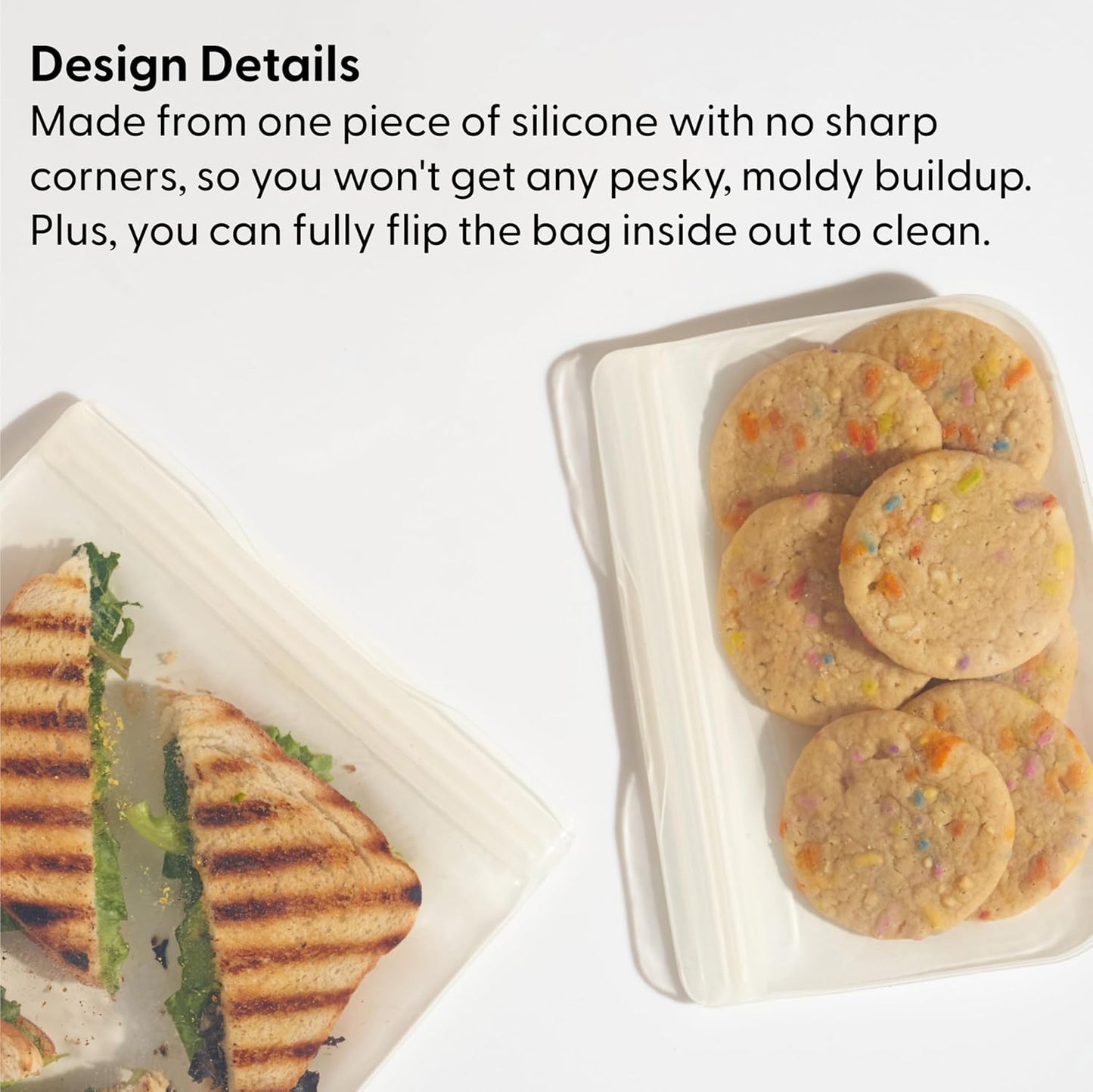 W&P Porter Silicone Reusable Storage Bag, Sandwich (10oz Flat), Cream, Food Storage Container, Microwave and Dishwasher Safe, Easy Cleaning