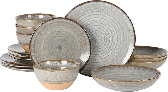 Gibson Elite Dreamweaver Double Bowl Terracotta Reactive Dinnerware Set - Grey, Service for 4 (16pcs)