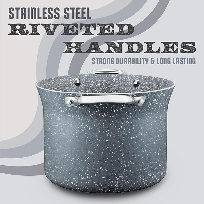 Concord Granite Nonstick 7 Quart Stock Pot Cookware Set (Induction Compatible) (Grey)