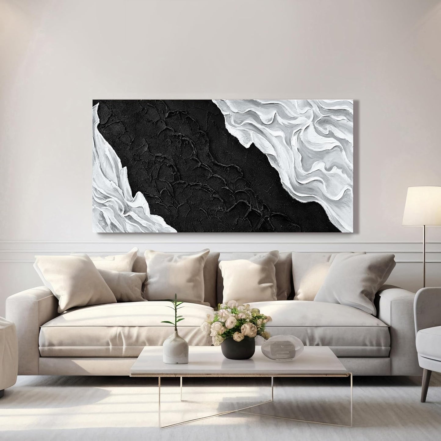 YISXINOAG Large Abstract Wall Art For Living Room Black And White Canvas Art Wall Decor Picture Painting Maximalist Decor Artwork For Bedroom Dinning Room Canvas Art Modern Home Wall Decor 29x58 In