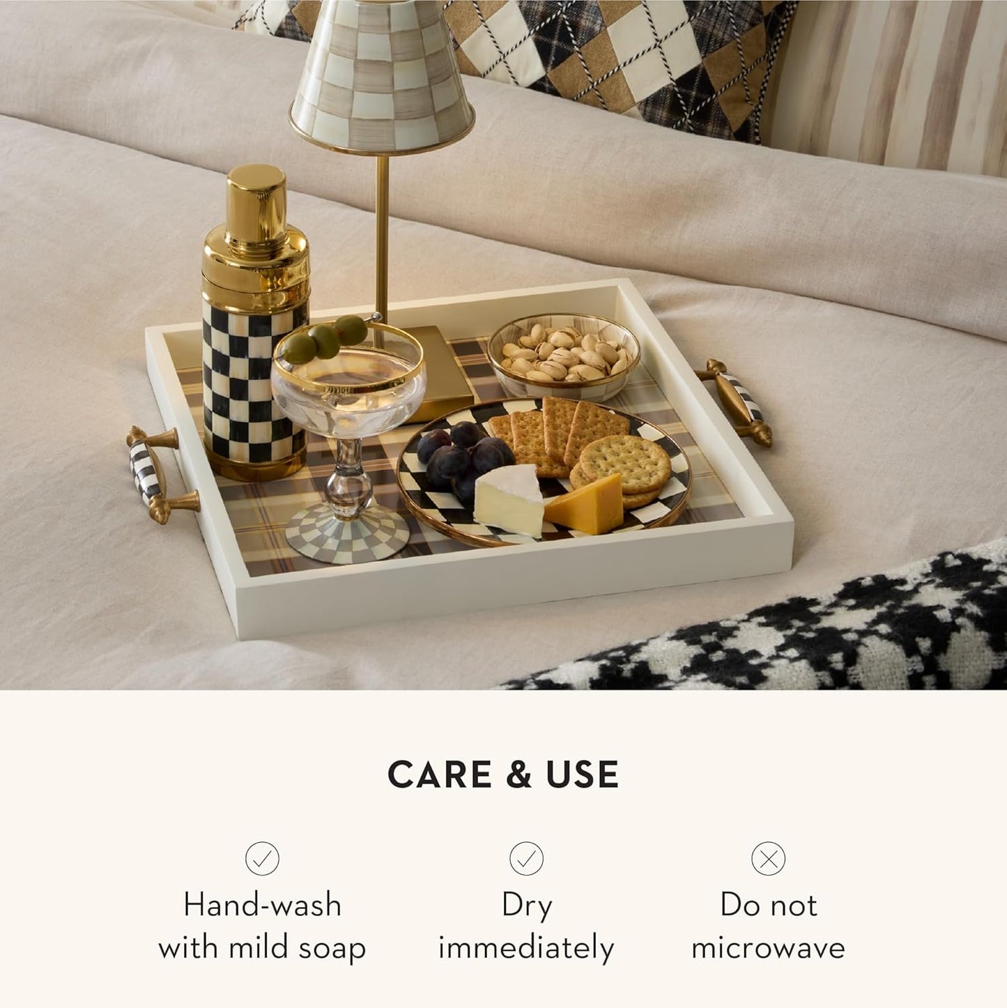 MACKENZIE-CHILDS Enamel Dipping Bowl, Small Serving Bowl for Entertaining, Brown-and-White Mocha Check