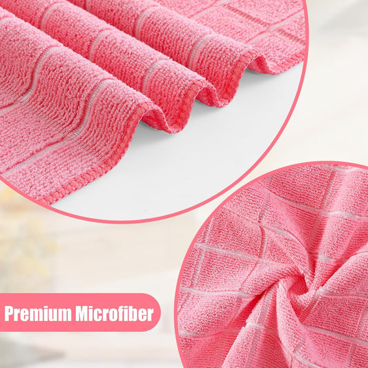 Homaxy Microfiber Kitchen Towels and Dishcloths Set, 12 Pack Soft and Absorbent Dish Hand Towels Bulk, 28 x 16 Inch & 12 x 12 Inch Quick Drying Rags for Washing Dishes, Pink