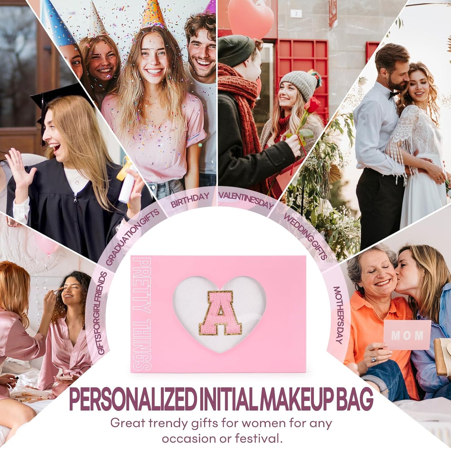 2 PCS Initial Makeup Bags for Women: Cosmetic Bag for Travel Toiletry - Birthday Gifts for 11 12 13 14 15 16 17 18 Years Old Girl Graduation Teacher Gift- Teen Girl Gifts Trendy Stuff - White S