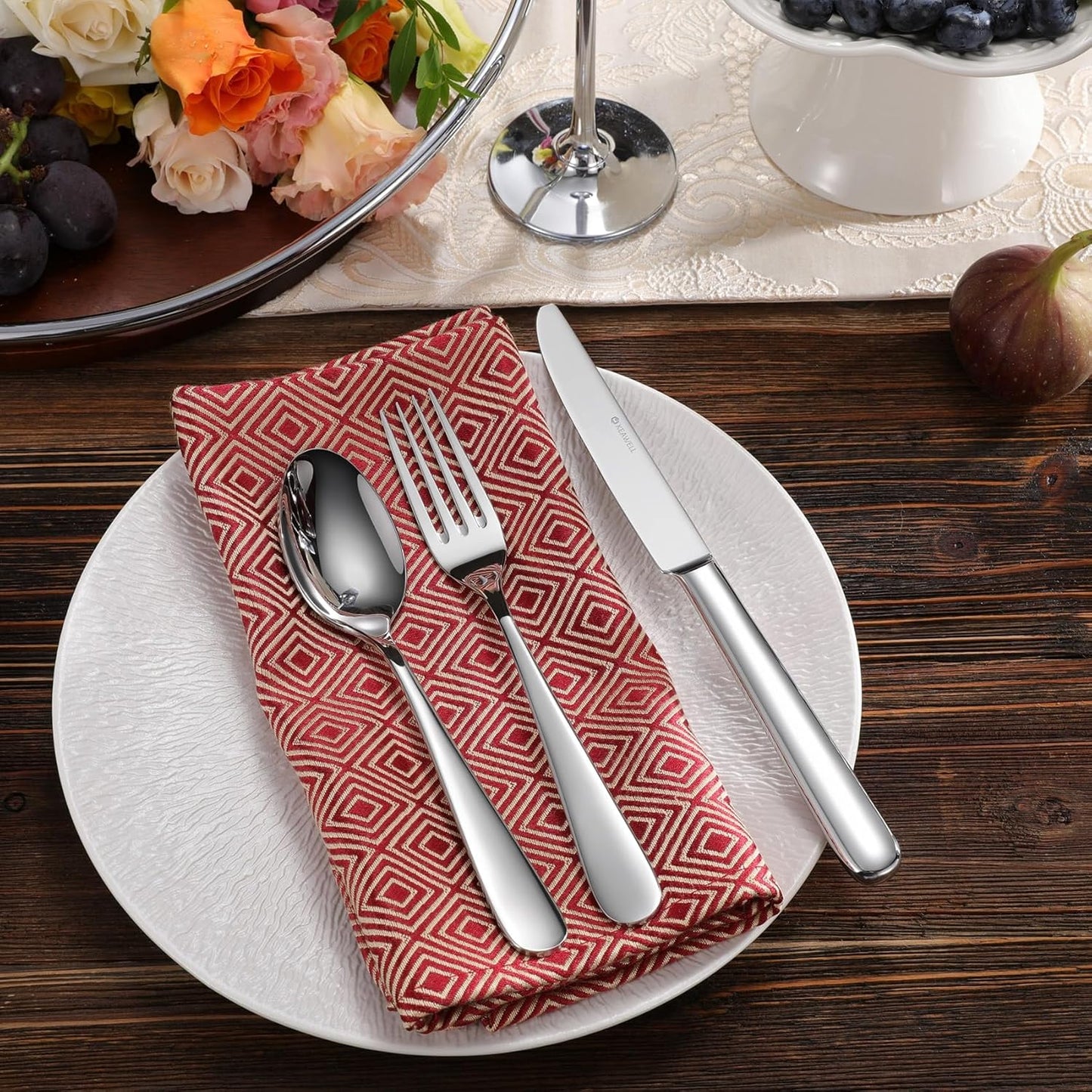 KEAWELL Premium 65-Piece Louise Silverware Set, 18/10 Stainless Steel, Service for 12, Fine Flatware Set, Smooth and Exceptional mirror finish, Dishwasher Safe (65)