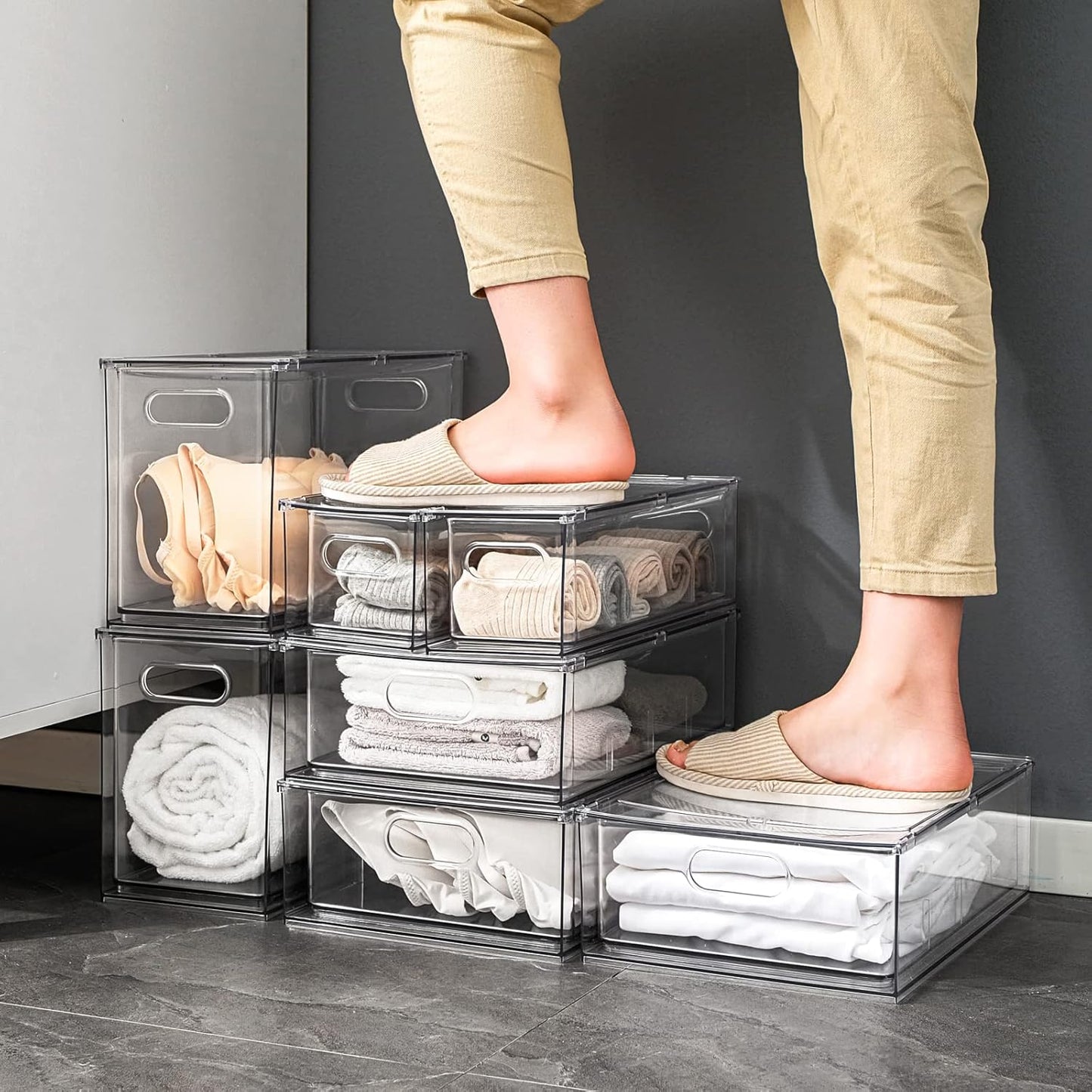 MANO 2Pack Clear Fridge Drawers Pull Out Stackable Refrigerator Drawer Organizer Bins Pantry Storage Box Plastic Food Containers for Kitchen Bathroom Office Closet (X-Large)