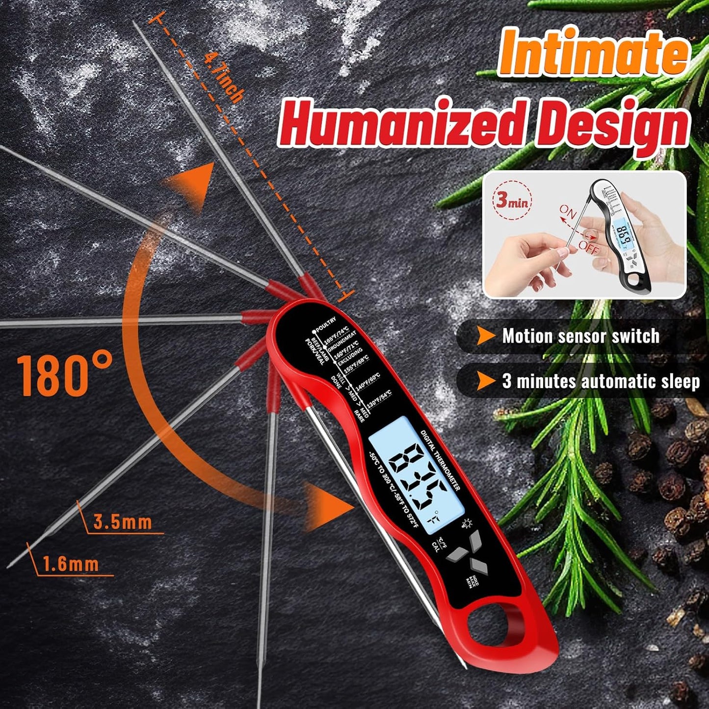 Meat Thermometer, IP67 Waterproof Digital Meat Thermometer with Backlight, Hold Function & Magnet for Grill, BBQ, Candy, Beef,Turkey，Gadgets Essentials BBQ Accessories,Mens Stocking Stuffers
