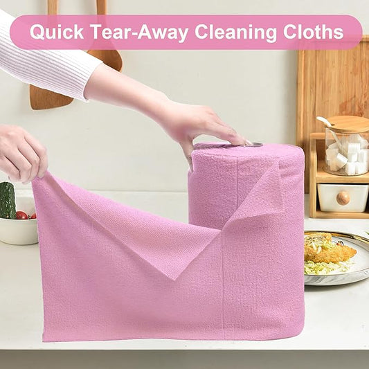 LIVOS Microfiber Cleaning Cloth Roll - 80 Pack, Reusable Paper Towels Pink Tear Away, Microfiber Towels for Cars, Super Absorbent Lint Free Cleaning Rags for House, Kitchen, Window-11.5"x11.5"