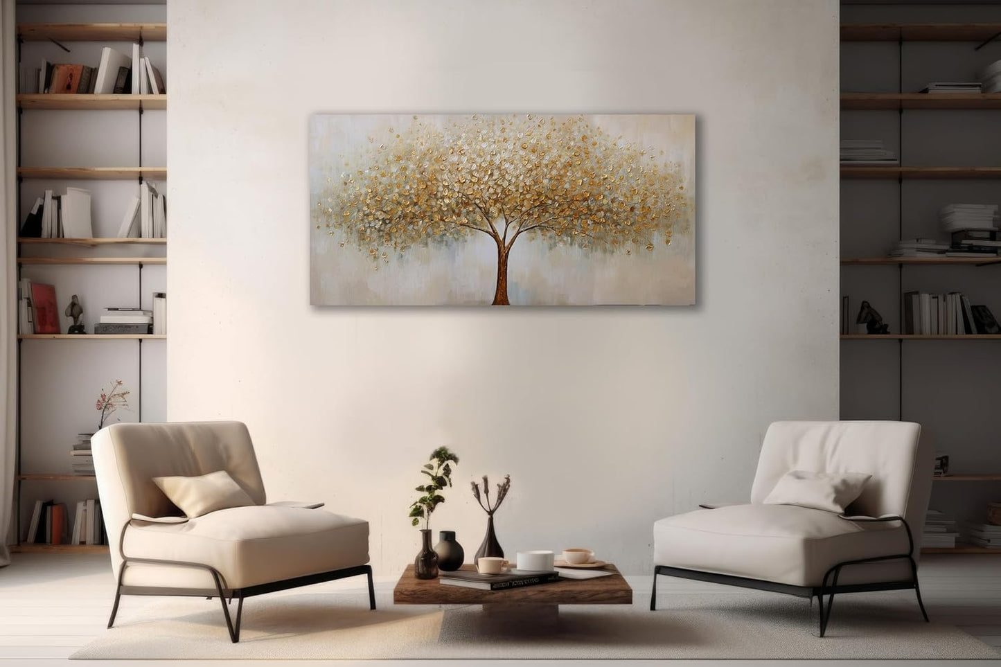 VHMING Abstract Wall Art Gold Tree of Life Artwork Canvas Painting Textured Tree Pictures Wall Decor for Living Room Bedroom Dining Room Home Office Decor 20"x40"