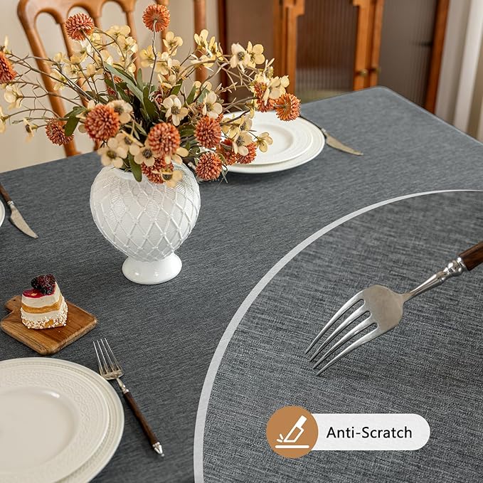 Fabric 54x54 Inch Square Grey Table Cloth, Faux Linen Textured Water Resistant & Washable Card Tablecloth, Anti-Scratch for Dinning Kitchen Patio