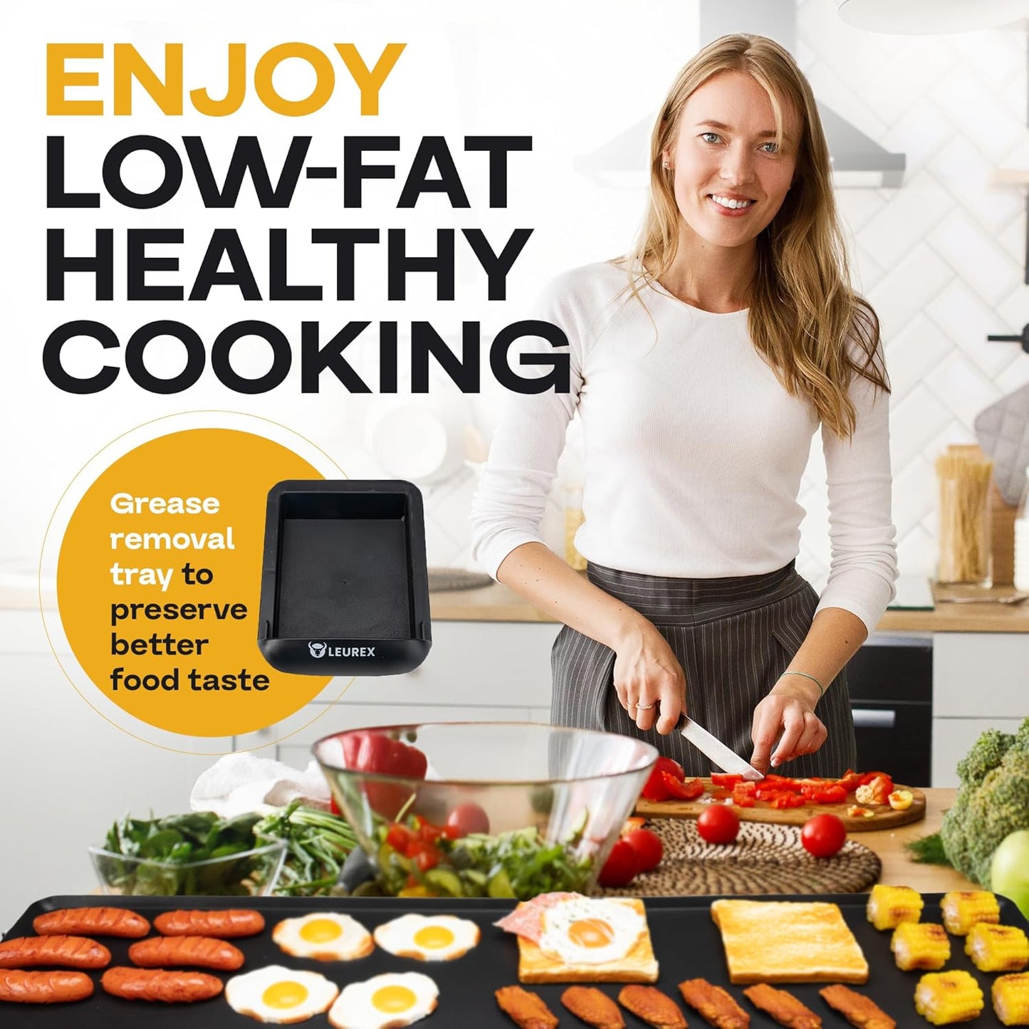 Premium Electric Griddle 36" - Smokeless Indoor Grill - Portable & Nonstick Electric Grill for Outdoor Use - Extra Large Electric Griddle Nonstick with Adjustable Temp & Even Heating by IDL Packaging