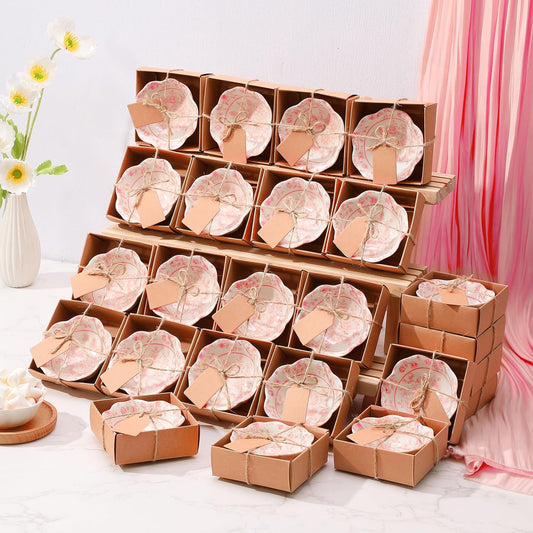 24 Pcs Wedding Favors for Guests Small Ceramic Bowl Bulk Gifts Set 3.3 Inch Floral Design Mini Dipping Bowl Sauce Dish with Cards Box for Bridal Baby Shower Birthday Guest Gift (Pink)