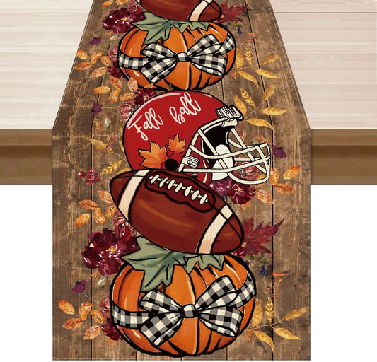 XCHI Fall Football Pumpkin Wood Table Runner Table Decoration for Kitchen Dining Dinner Autumn Home Decor 13x72 Inch