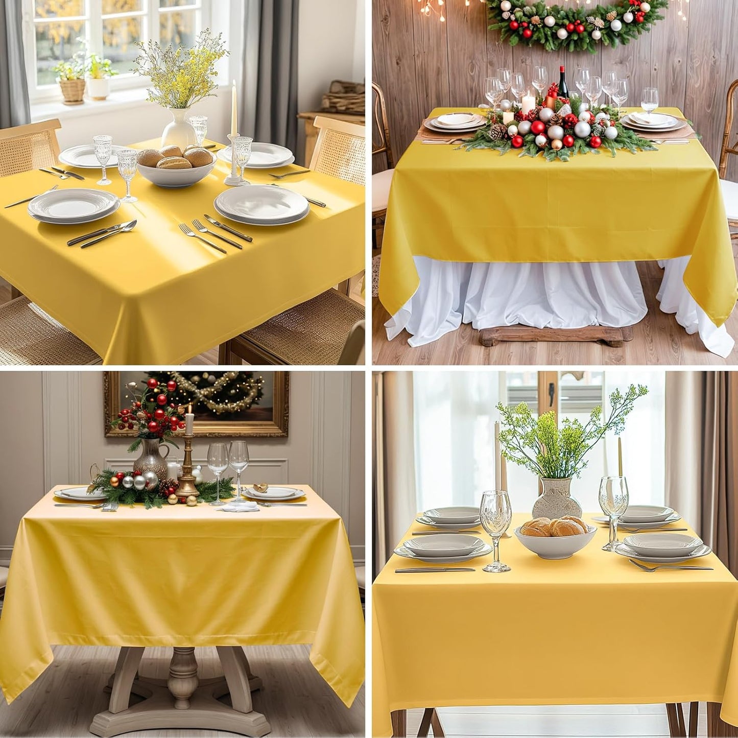 Square Tablecloth 52 x 52 Inch Yellow Tablecloths Stain-Wrinkle Resistant Washable Polyester Table Cloths for Holiday, Buffet Parties, and Weddinge 1pack