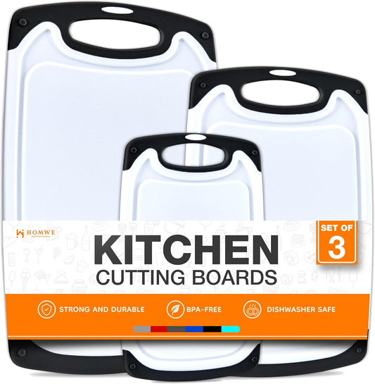 Cutting Boards for Kitchen - BPA-Free Chopping Board - Different Sizes & Non Slip Handles - Reversible, Large Cutting Board Set - Unique Gifts for Cooks Who Have Everything - 3-Pack Black