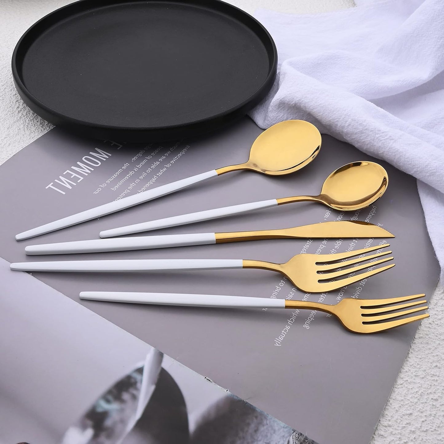 40-Pieces Silverware Set, Flatware Sets Satin Finish, 304 Stainless Steel Utensils Dishwasher Safe Service for 8, Include Dinner Knife/Fork/Spoon Dinnerware Sets (Matte White Gold)