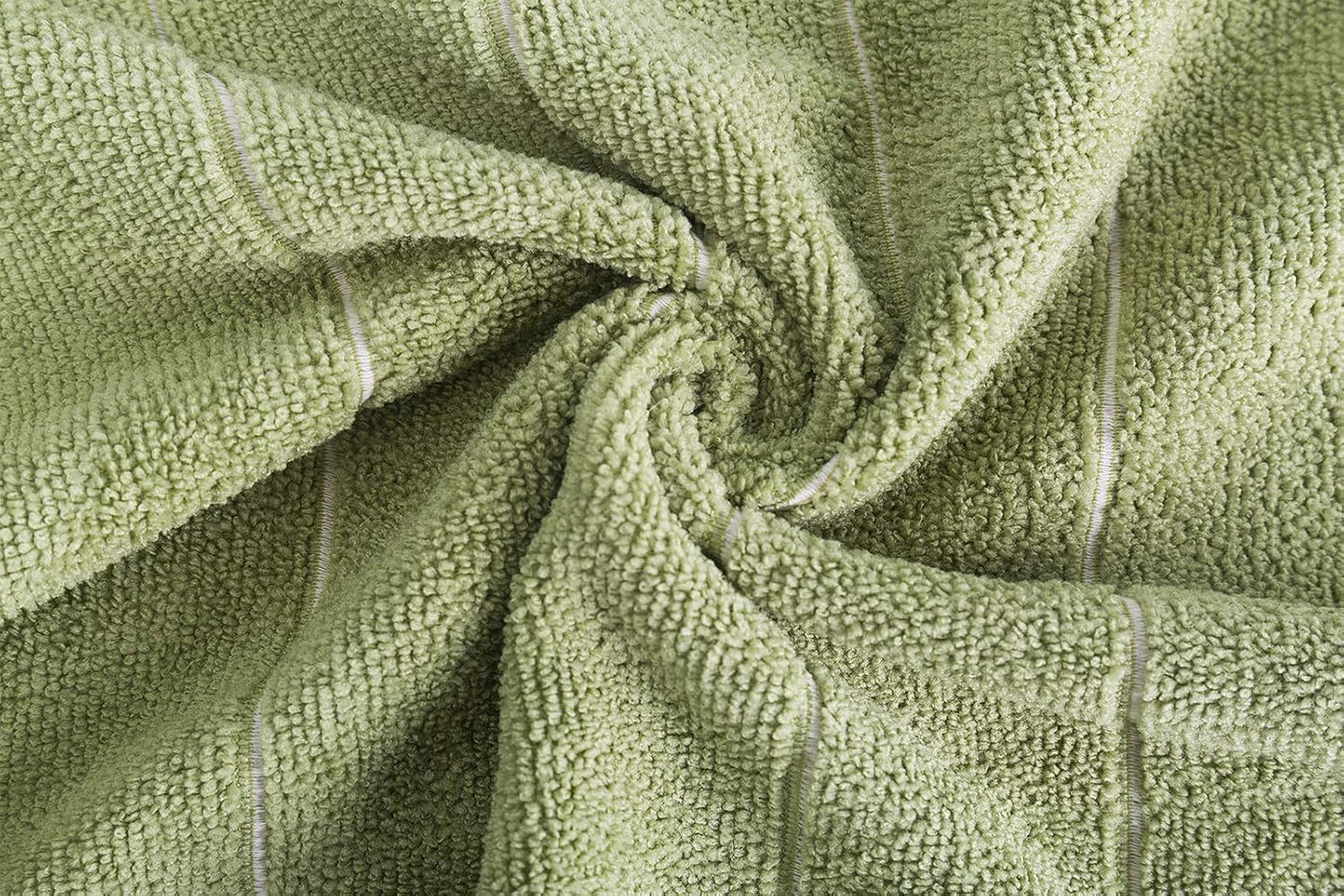 Microfiber Kitchen Towels - Super Absorbent, Soft and Solid Color Dish Towels, 8 Pack (Stripe Designed Dark Green and White Colors), 26 x 18 Inch