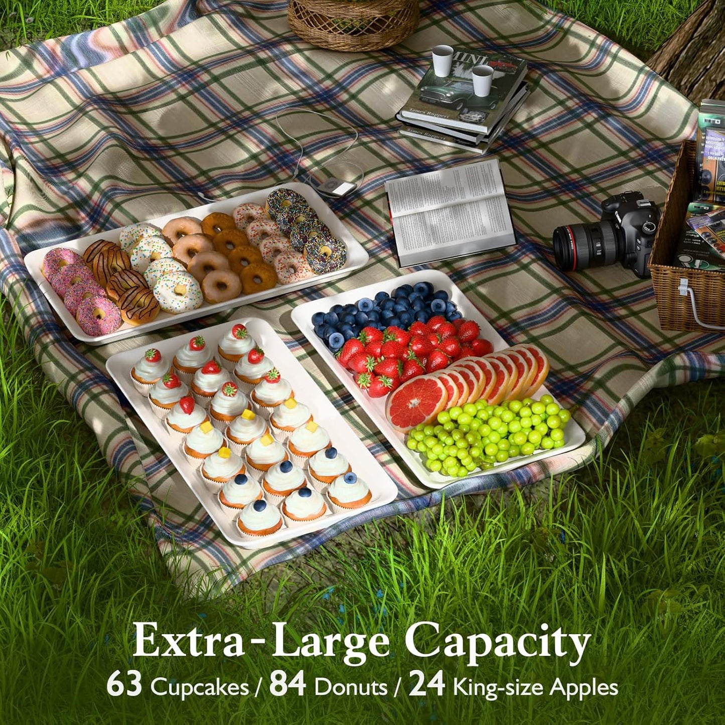 Extra Large Serving Tray Melamine Plastic for Party Supplies, 17" x 8.6" Platters for Serving Food, 3 pcs White Reusable Tray for Veggie, Snack, Fruit, Cookies, Desserts in Kitchen/Pantry Organization