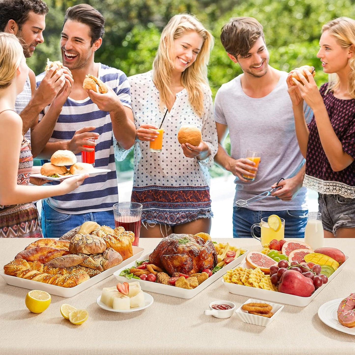 Lifewit Serving Tray Plastic for Party Supplies, 15" x 10" Platters for Serving Food, 6 pcs White Reusable Tray for Veggie, Snack, Fruit, Cookies, Desserts in Kitchen/Pantry Organization