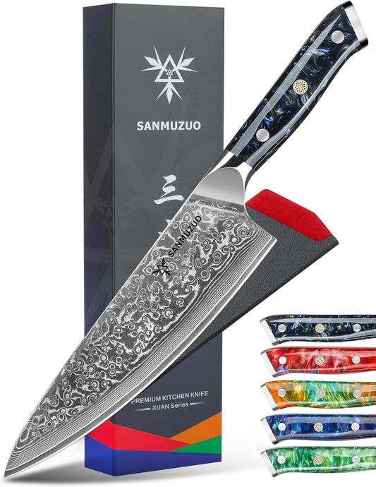 Chef Knife - 8 inch - Xuan Series - VG10 Damascus Steel Kitchen Knife - Resin Handle (Starry Black)