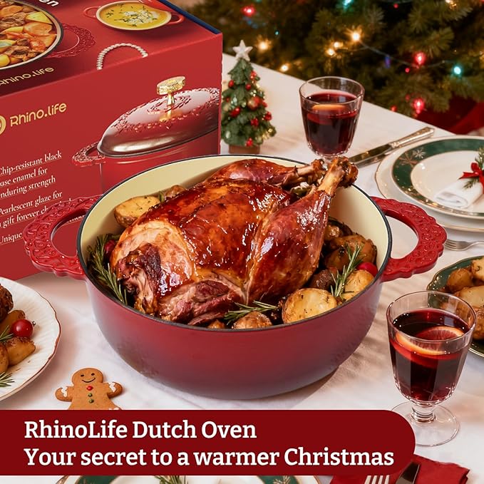 6 Quart Chip-resistant Enameled Cast Iron Dutch Oven Pot with Lid and Elegant Gold Hollow Knob With Handcrafted Inlaid Cubic Zirconia Detail, Safe For Bake,Stew, Braise, Boil, Deep Fry, Roast(Red)