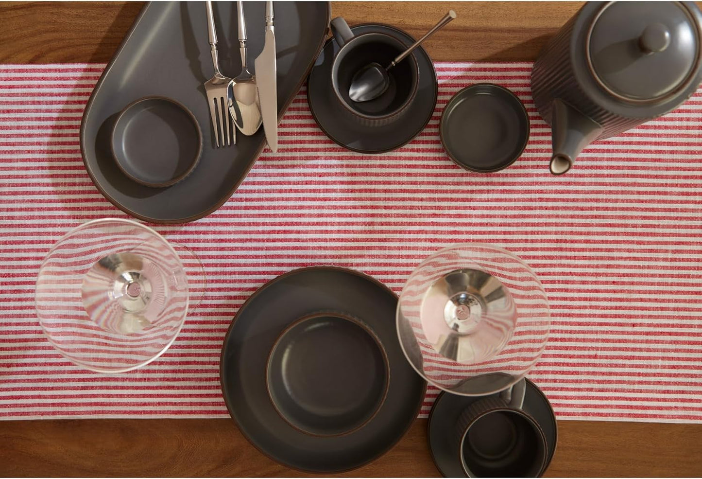 Solino Home Linen Table Runner 90 Inches Long - Narrow Stripe, 100% Pure Linen Red and White Farmhouse Table Runner 14 x 90 Inch for Dining, Christmas, Holiday