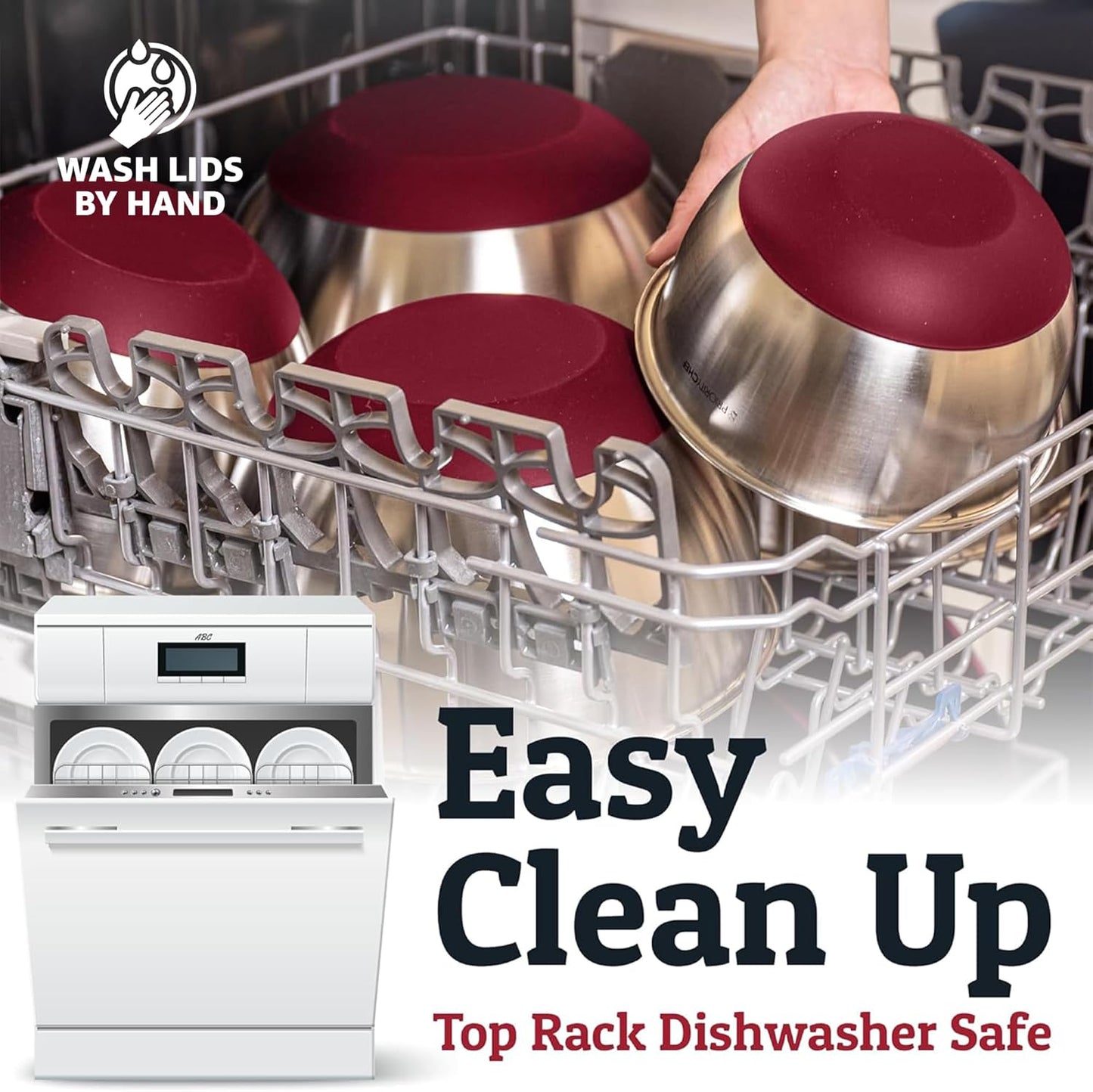 Priority Chef Stainless Steel Mixing Bowls with Lids Set, 3 Grater Attachments, Airtight Lids, Non-Slip Silicone Base Mixing Bowl Set, Large Prep Metal Mixing Bowls for Kitchen, Red