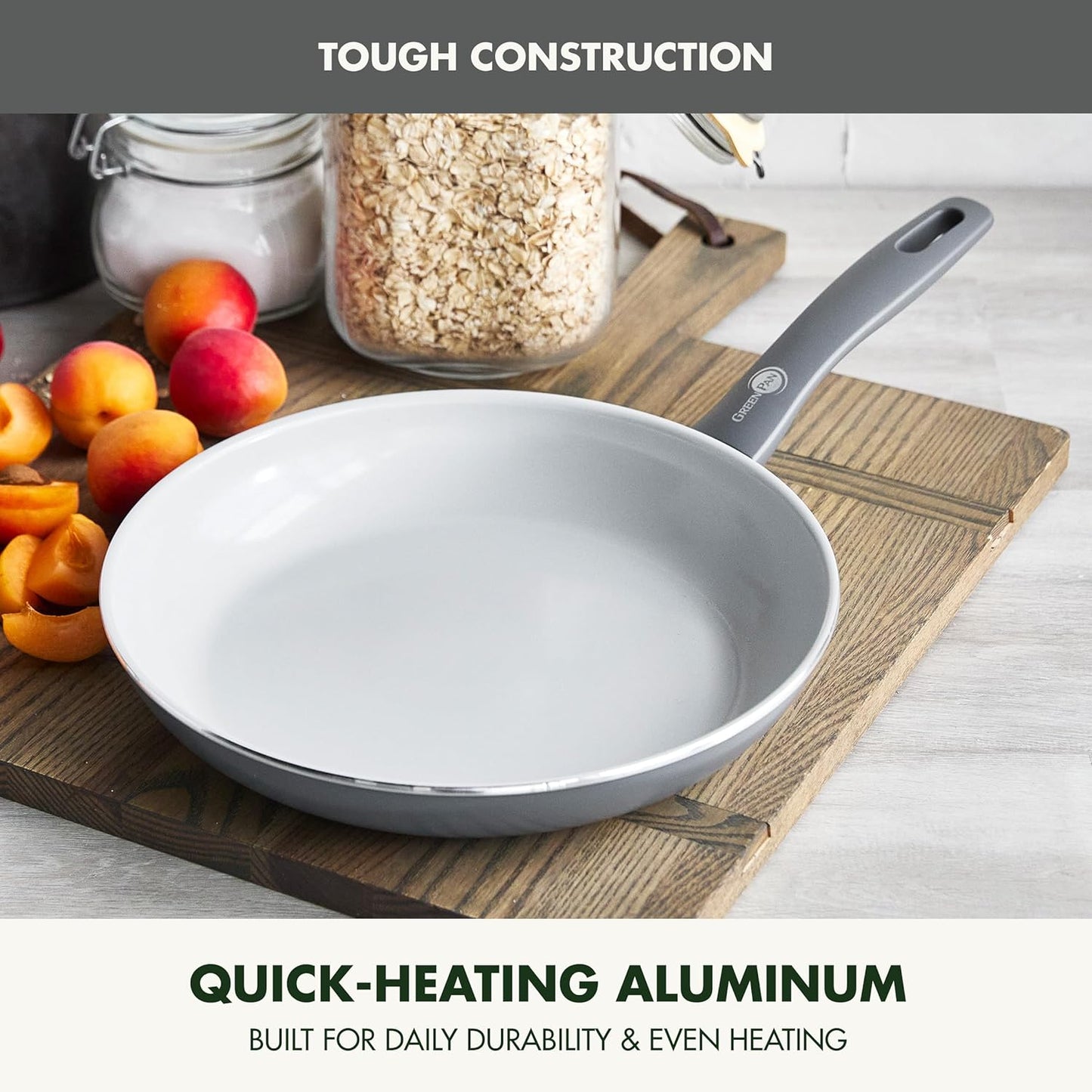 GreenPan Dover 8” Frying Pan Skillet with Spatula, Non-Toxic PFAS-Free Ceramic Nonstick Coating, Sear Saute Fry Egg Omlete, Dishwasher & Oven Safe, Stay-Cool Handle, Easy Pour Rims, Gray